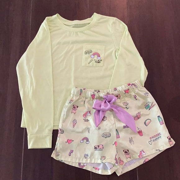 Justice Long Sleeve/Satin Short PJ Set - Picture 2 of 7